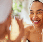 Natural skincare remedy for dark circles using cucumber slices for radiant under-eyes.